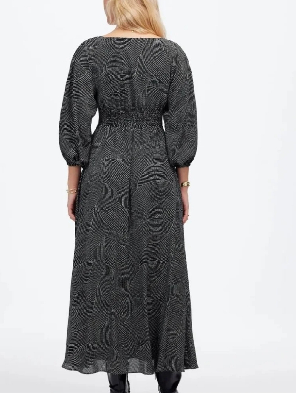 MADEWELL Geo Dot Print Balloon Sleeve Georgette Midi Dress, size S - Picture 3 of 16